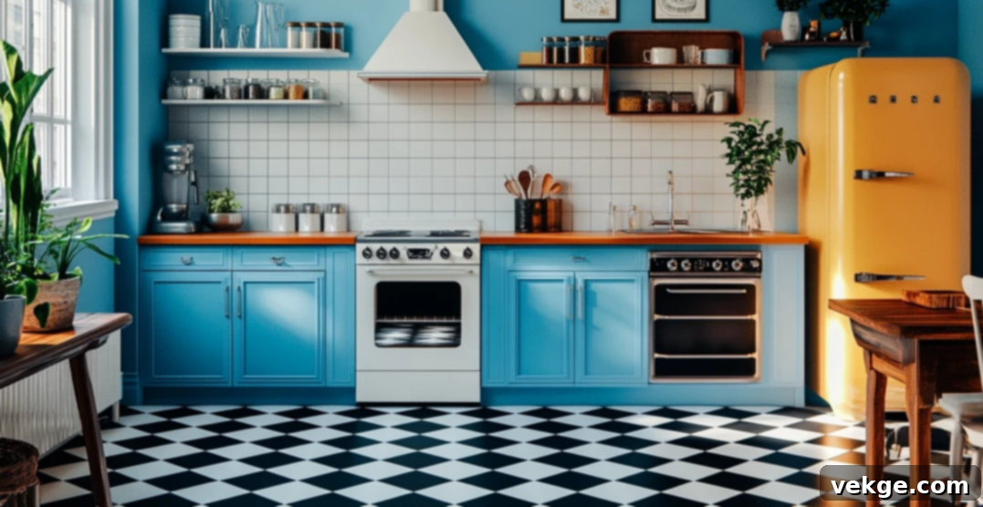 Q-34_Vintage_Blue_Cabinets_with_Black_and_White_Checkerboard_Flooring