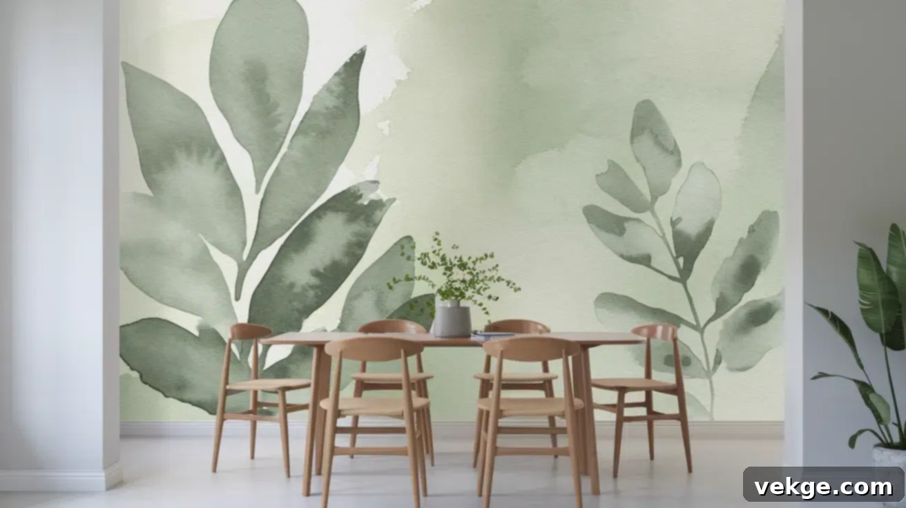 Watercolour Leaves Soft Green Wallpaper