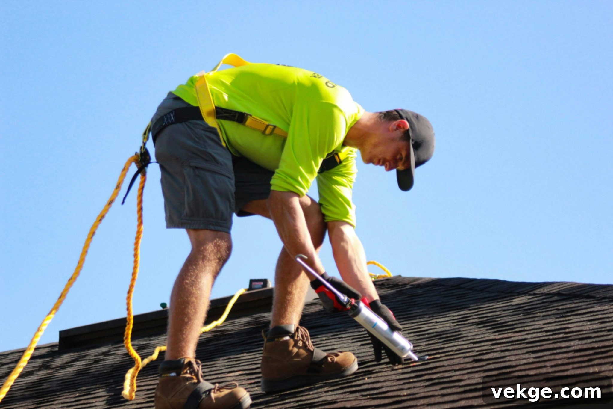 Roofer on a roof with solar panels, symbolizing easy communication with local roofing services