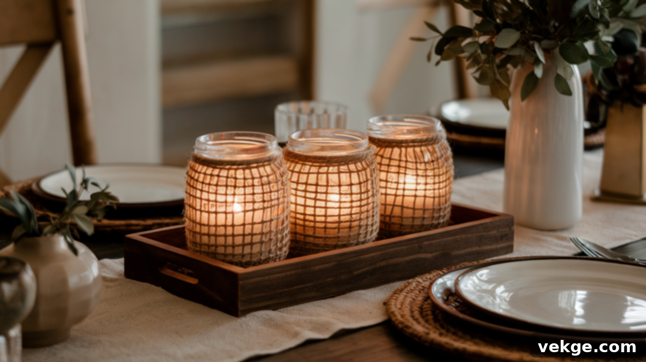 Rustic Wooden Tray with Mason Jars and Tea Lights