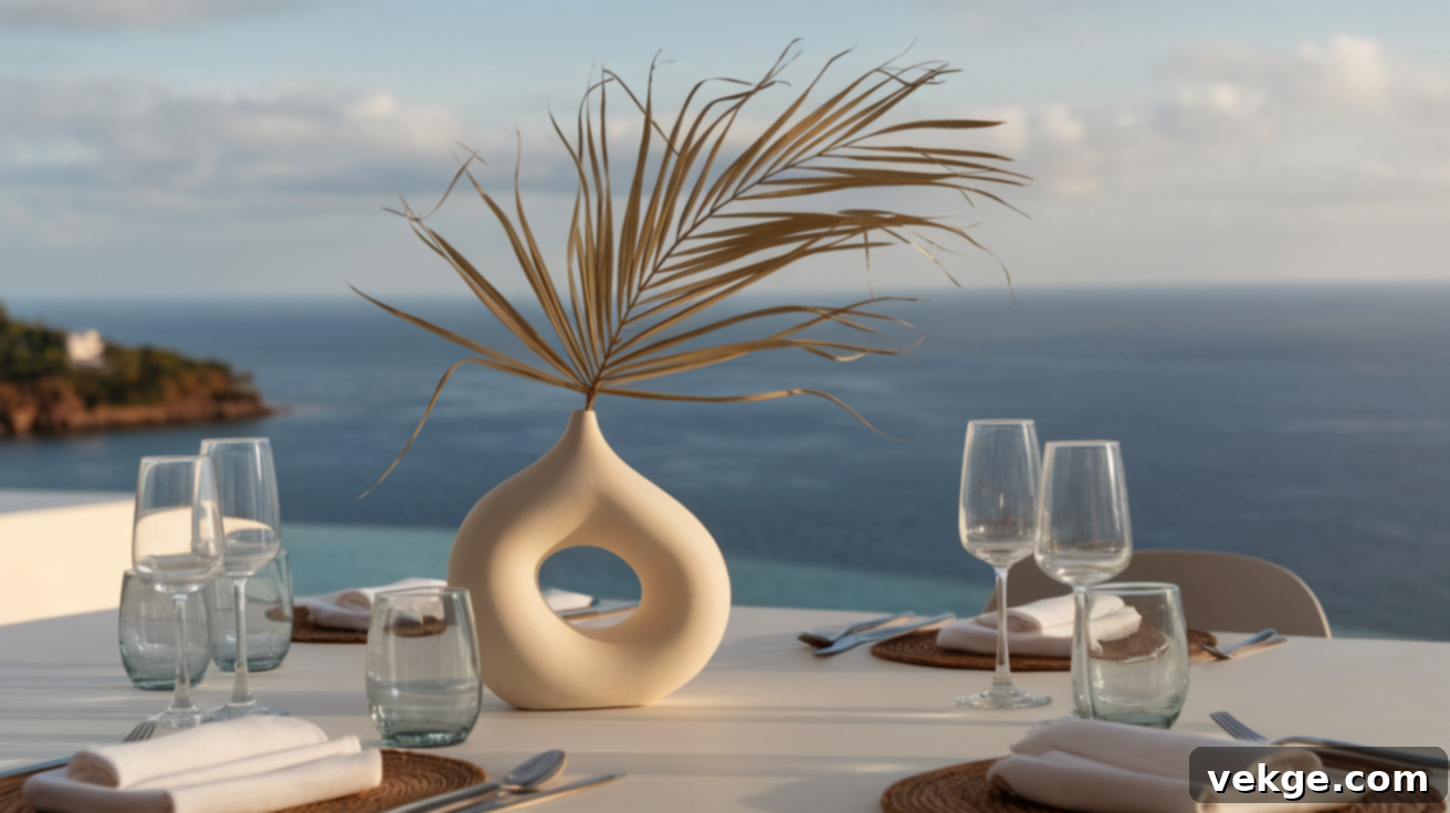 Modern Sculptural Vase with Dried Palm Frond