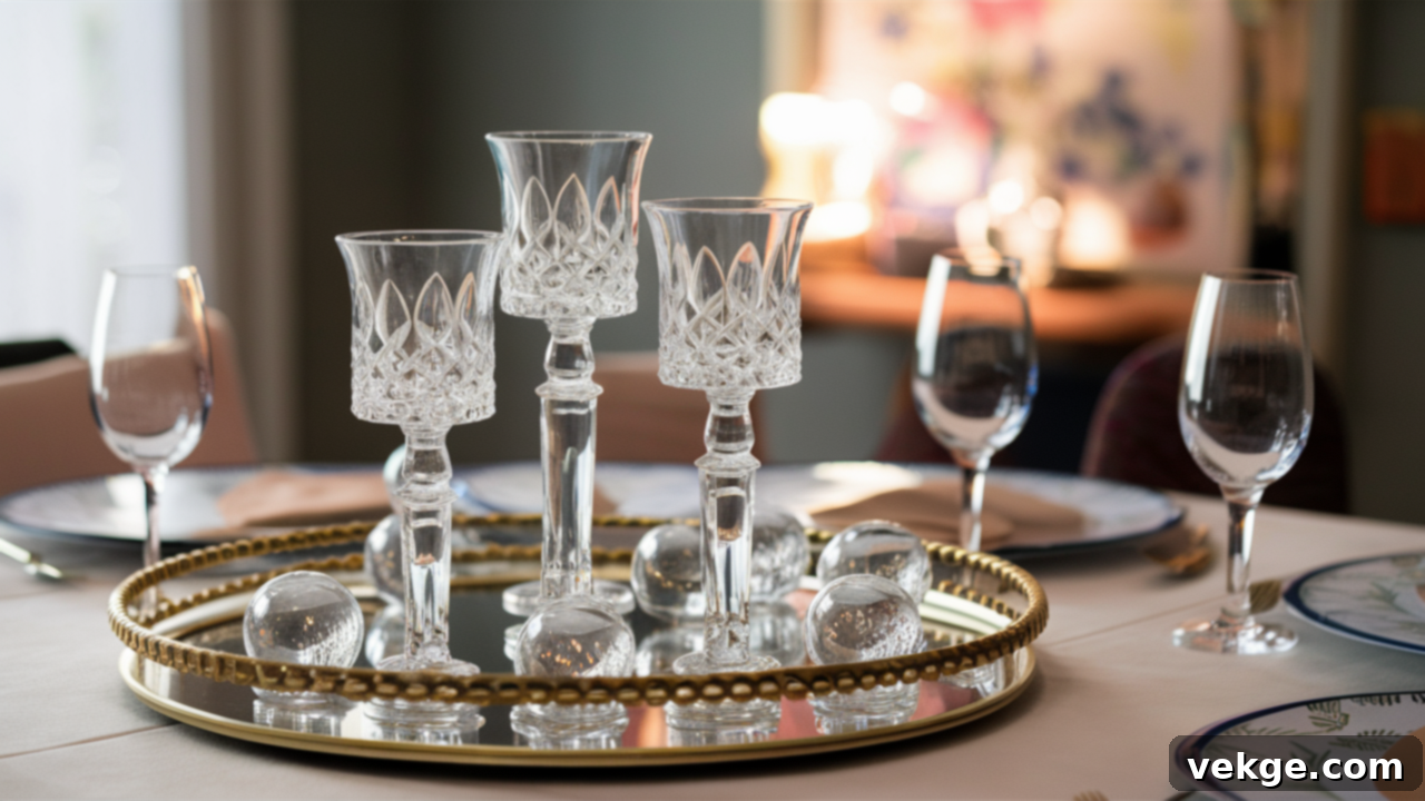 Luxurious Mirrored Tray with Crystal Spheres and Votives
