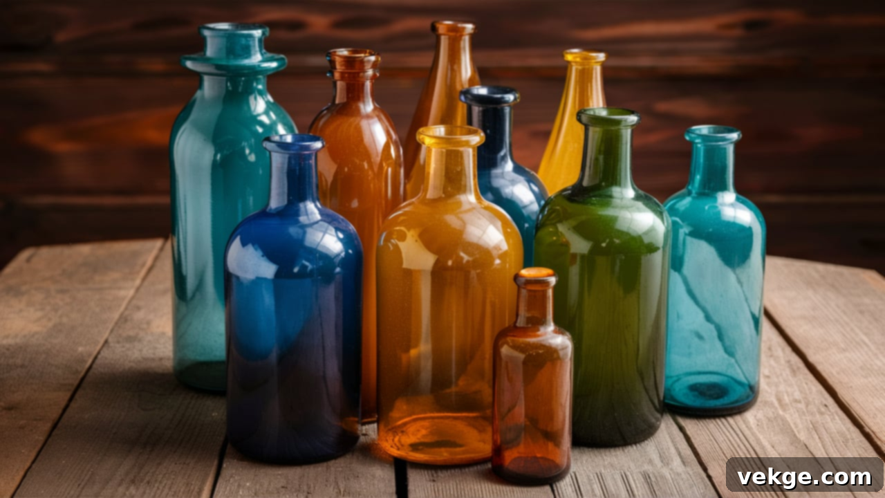 Vibrant Colored Glass Bottles Centerpiece