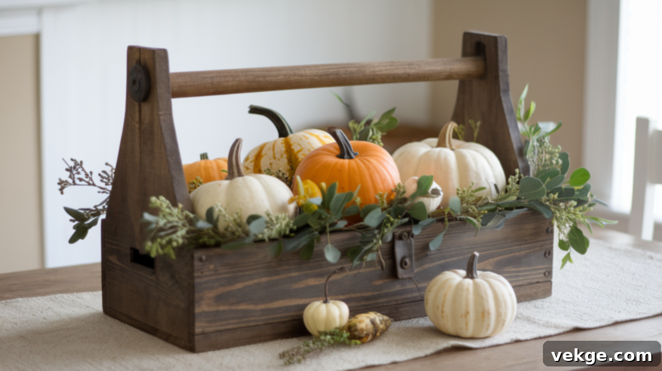 Vintage Wooden Toolbox with Seasonal Decorations