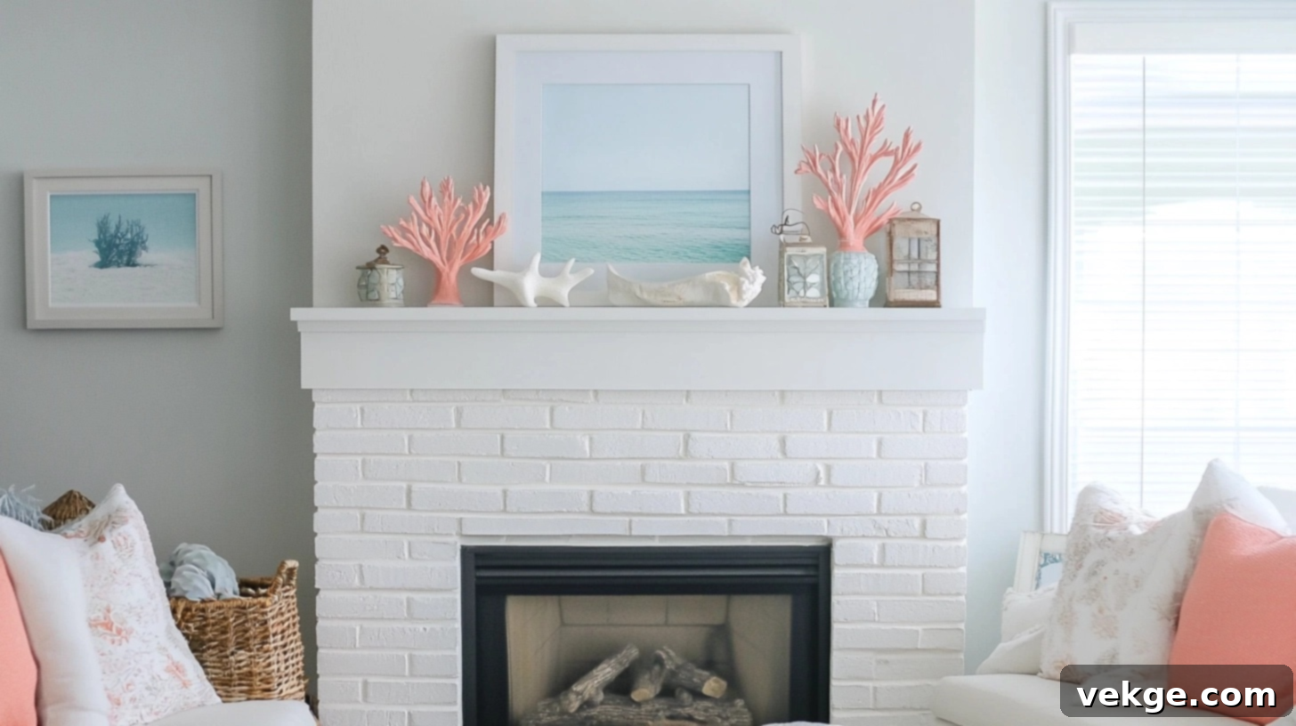 White_Brick_Fireplace_with_Coral_Mantel_Accents
