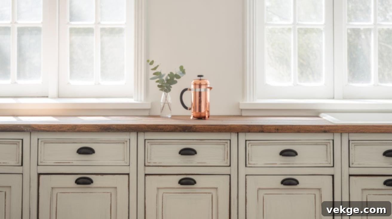 Distressed_White_Cabinets_with_Black_Knobs