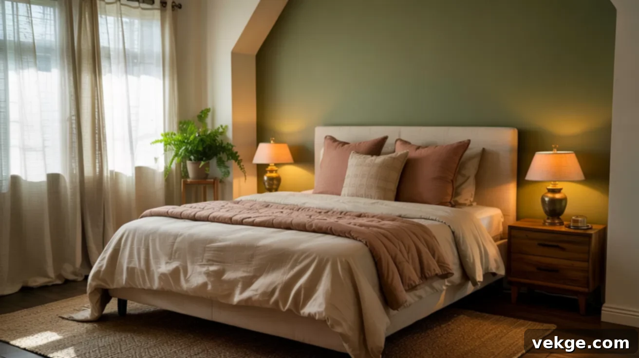 Olive_Green_Accent_Wall_with_Light_Bedding