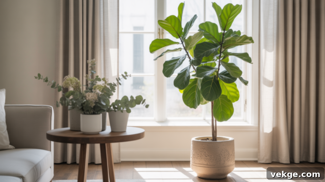 Indoor plants and natural elements in a living room