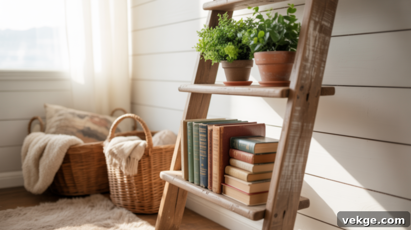 Vintage ladder repurposed as shelving