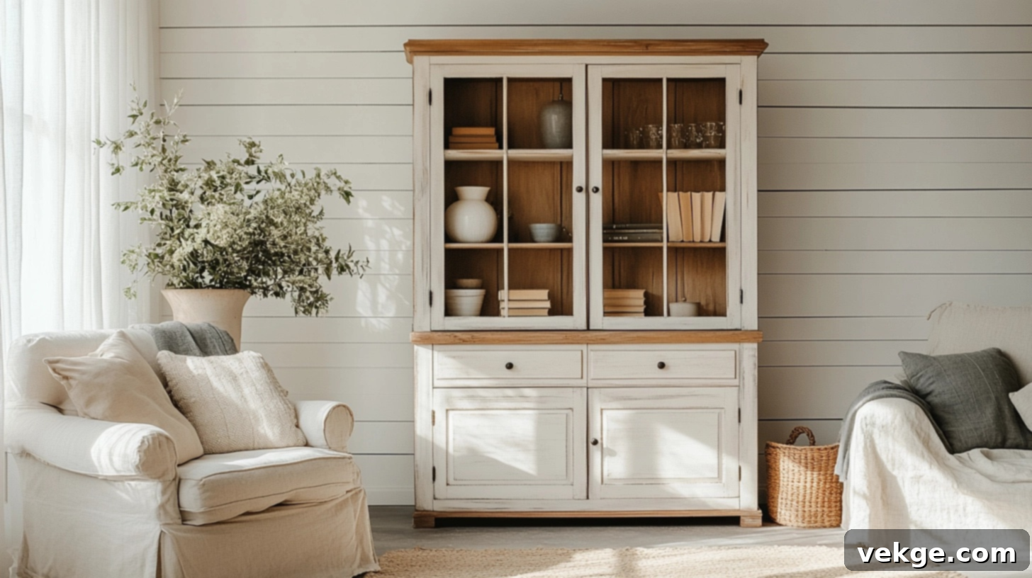 Two-tone painted console table in a farmhouse setting