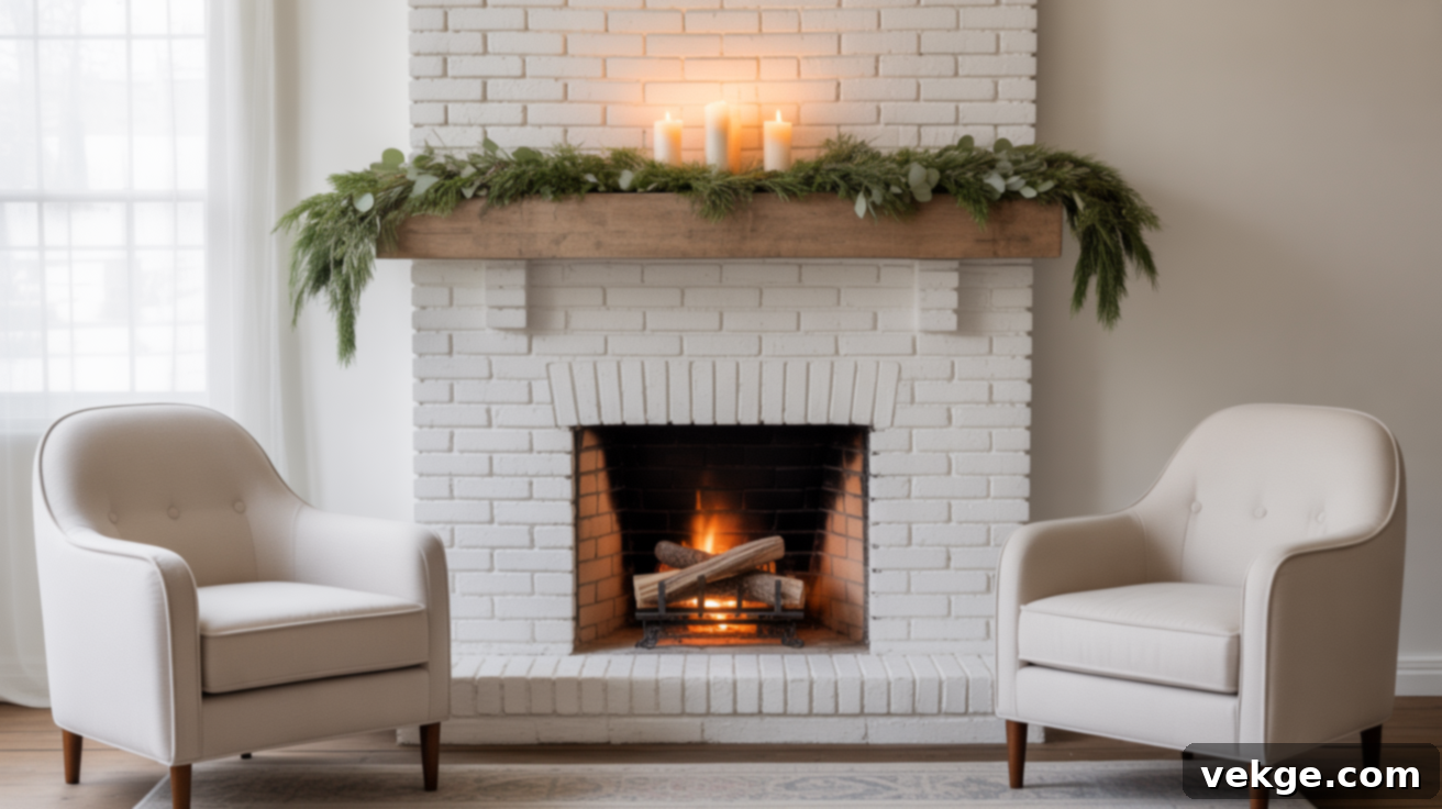 Farmhouse style fireplace with a wooden mantel