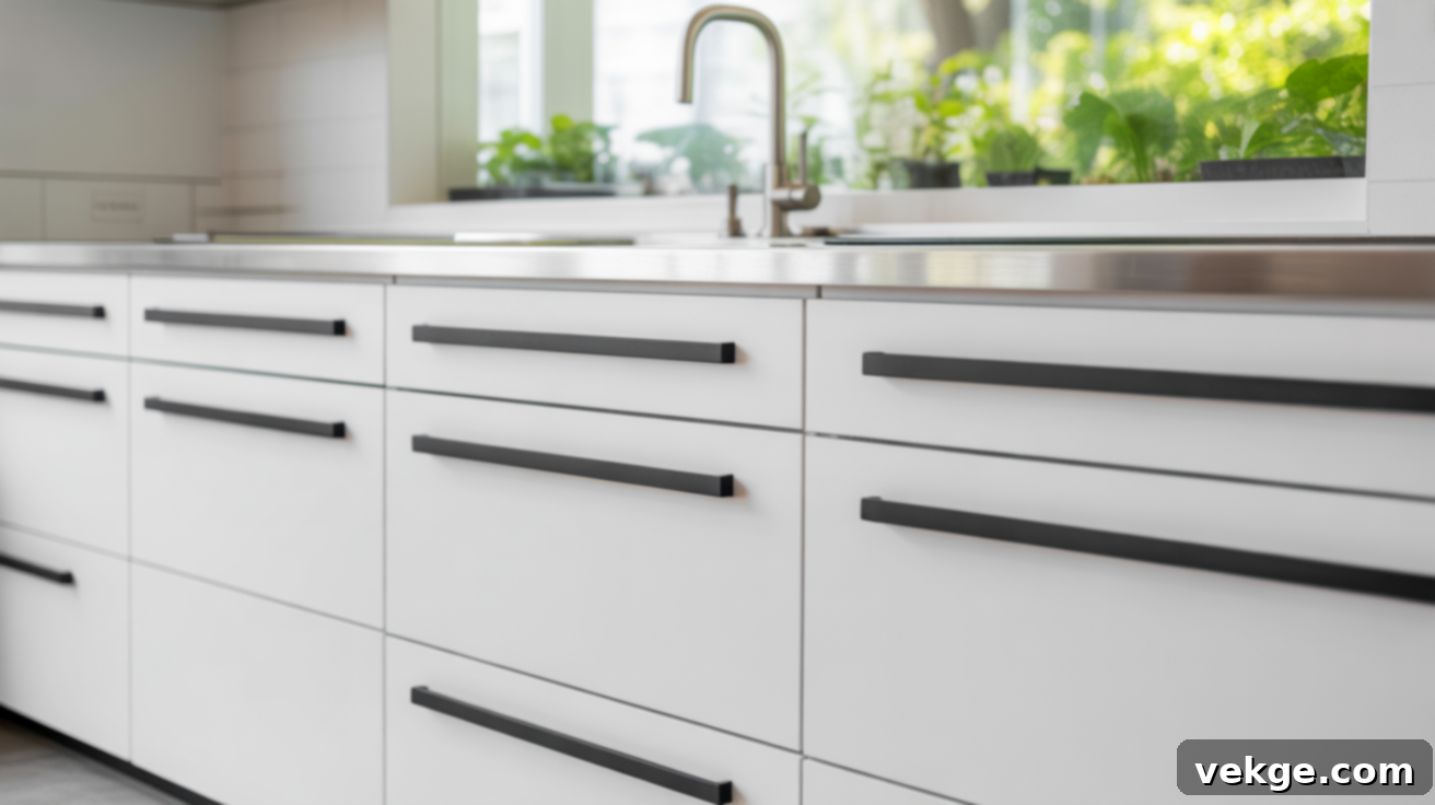 Modern Flat-Panel Cabinets with Sleek Black Bar Pulls