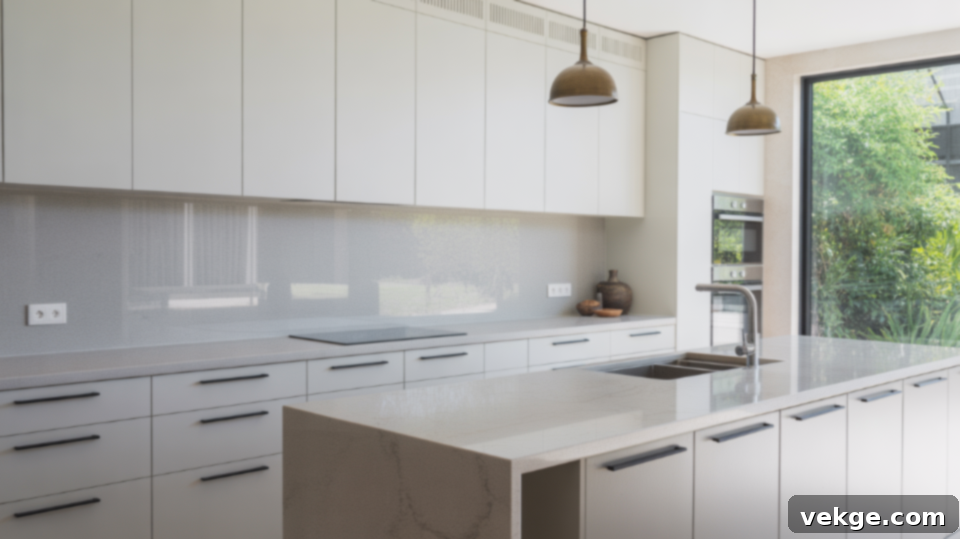 Handle-Free White Upper Cabinets, Black Pulls Only on Base Units