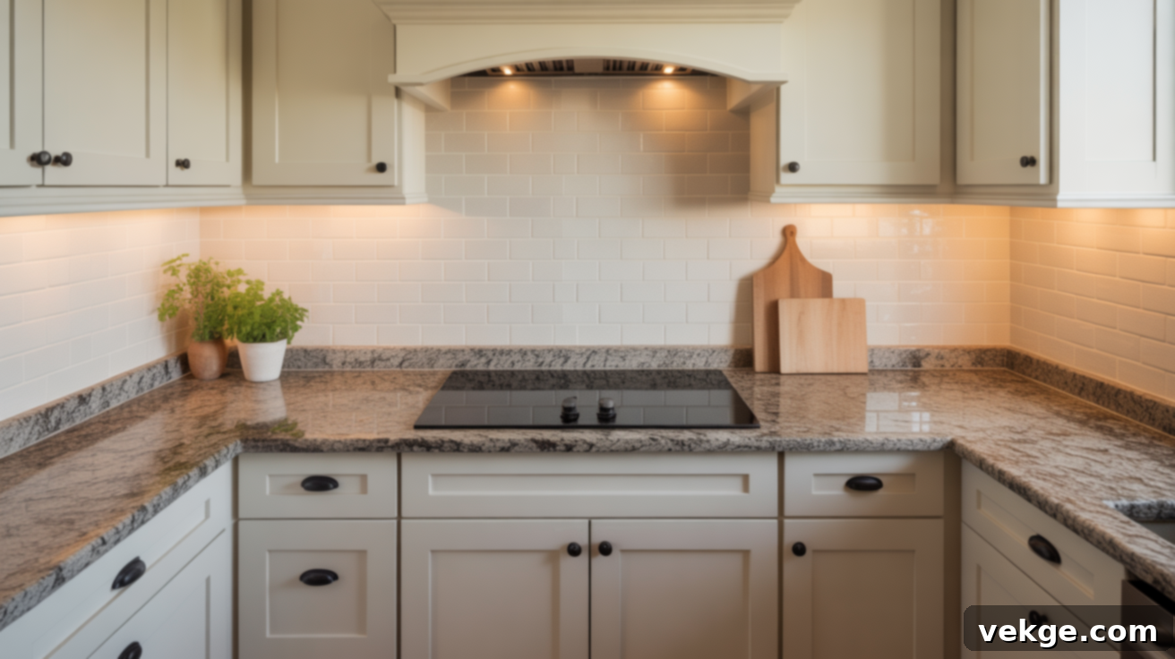 White Cabinets with Speckled Granite Counters