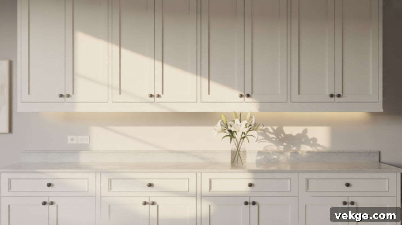 Shaker-Style White Cabinets with Matte Black Knobs