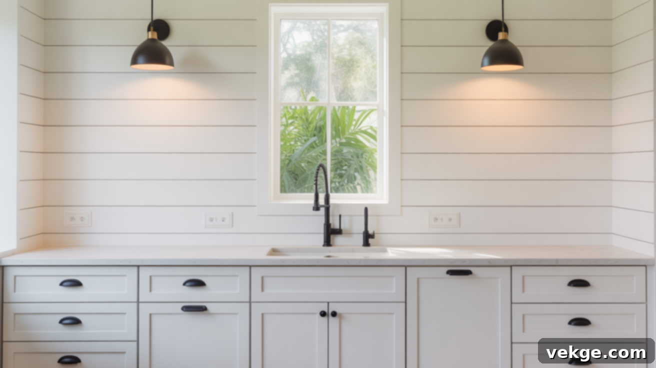 Shiplap Walls, White Cabinetry, and Matte Black Hardware