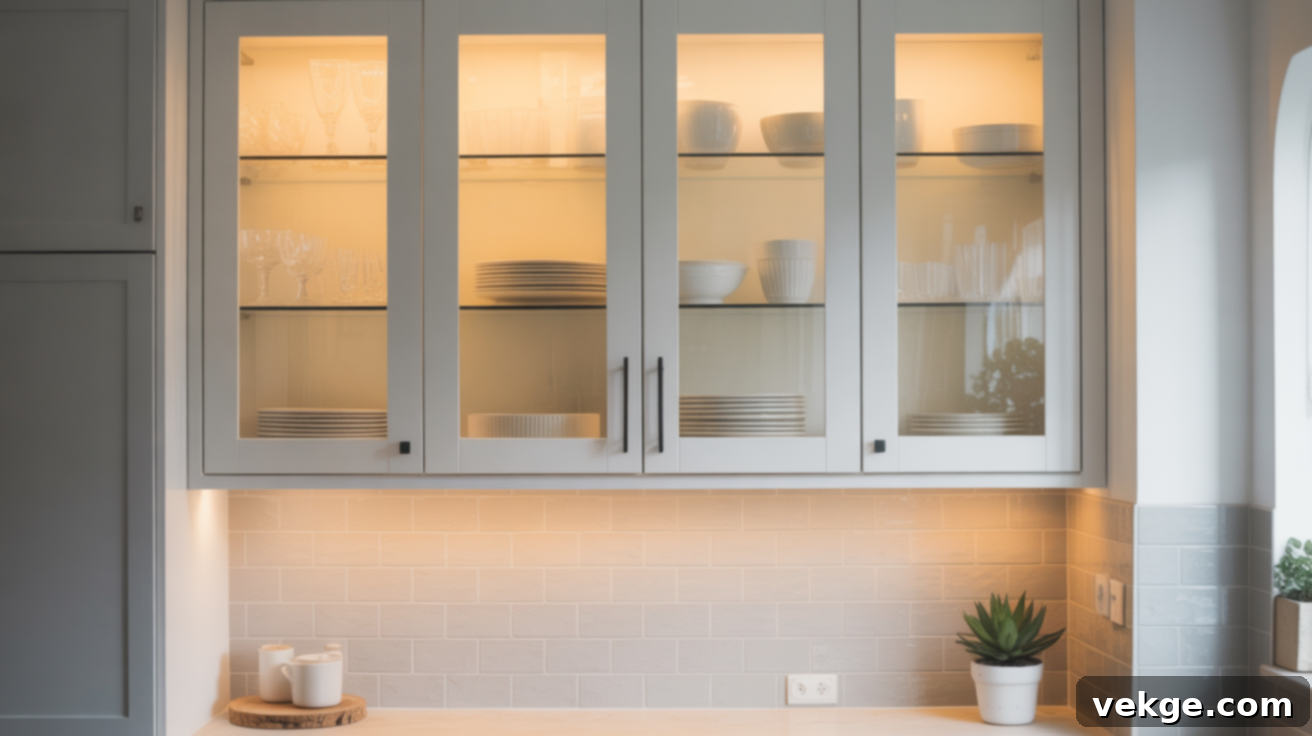 Slim Black Handles with Glass-front White Cabinets