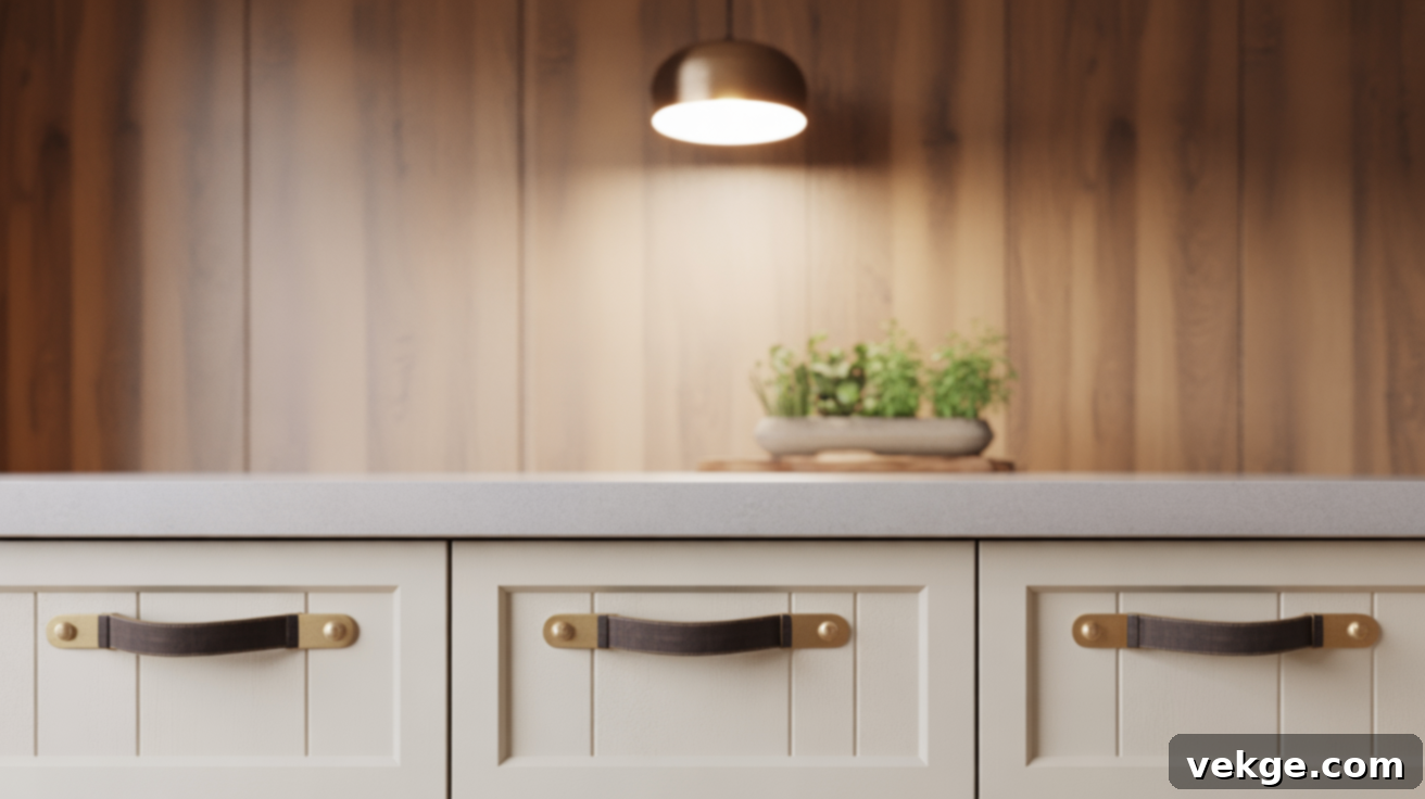 White Cabinetry with Black Leather Strap Handles