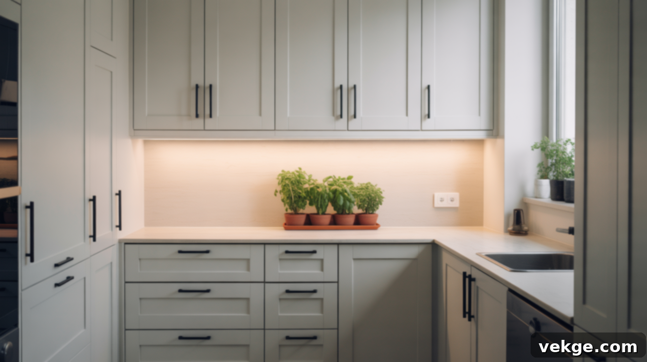 Compact Kitchen with All-Matching Black Hardware