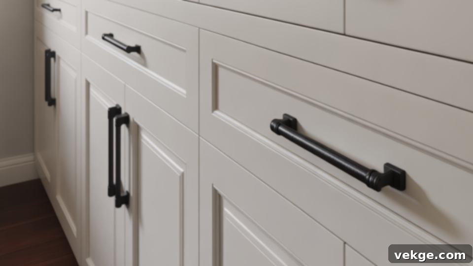 White Cabinets with Black Bar Pulls and Black Hinges