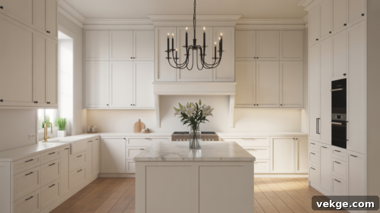 White Kitchen with Black Chandelier
