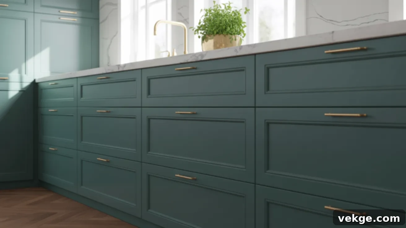 Kitchen cabinets painted with Benjamin Moore Salamander