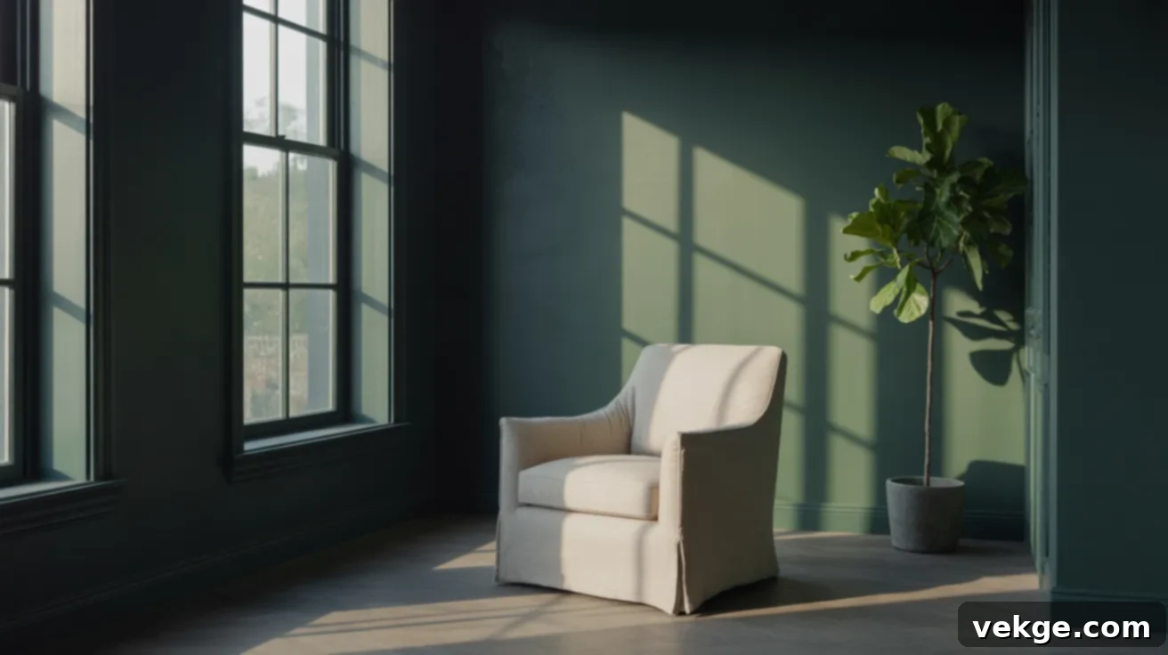 Room with Benjamin Moore Salamander walls in afternoon sunlight