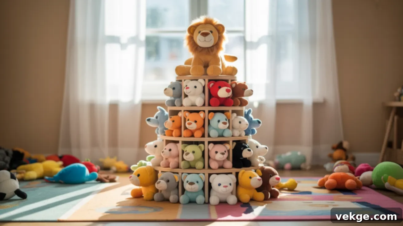 Tower Zoo for vertical stuffed animal storage in small spaces