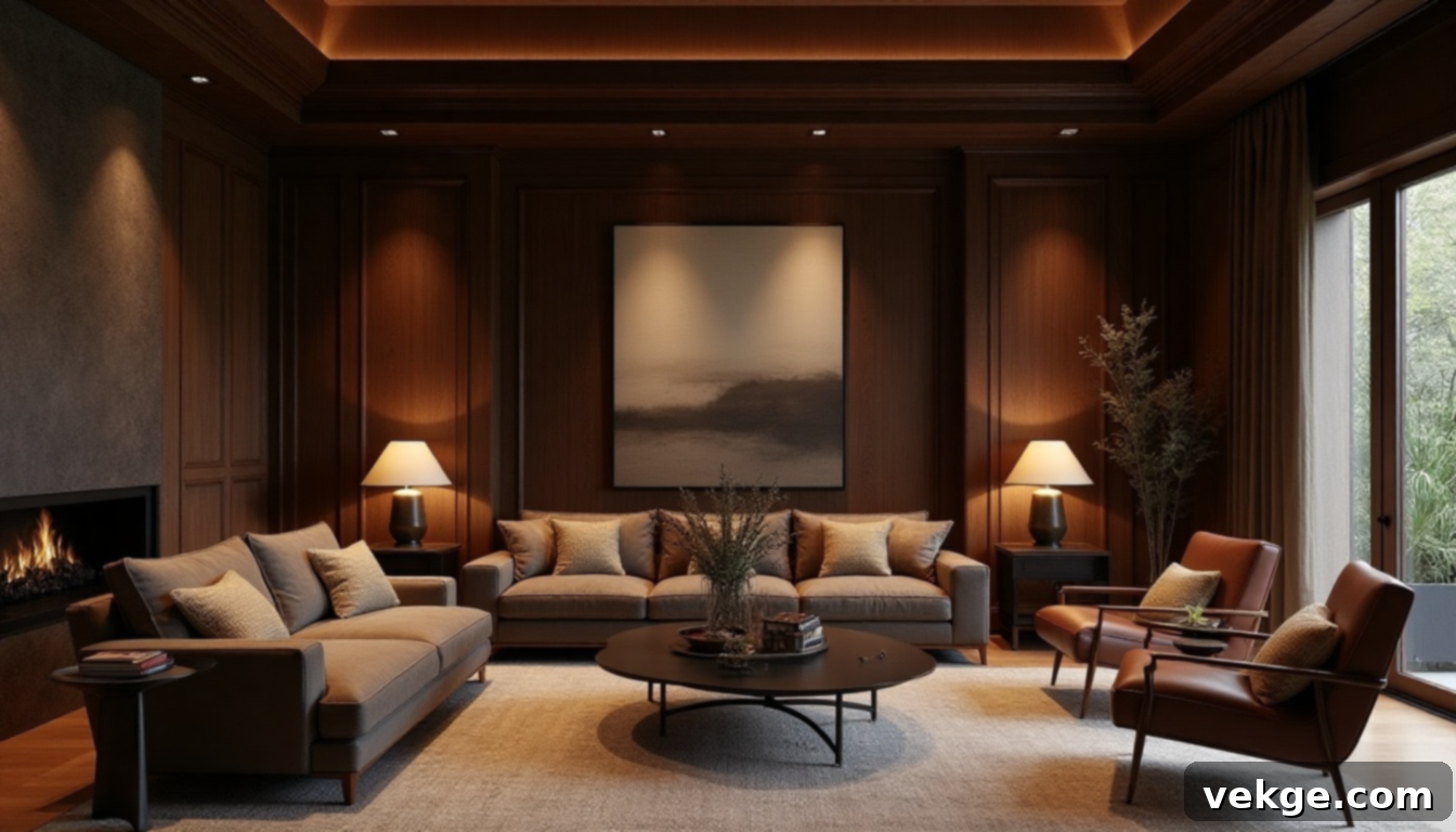 Dark Wood Drama Eclectic Living Room Design