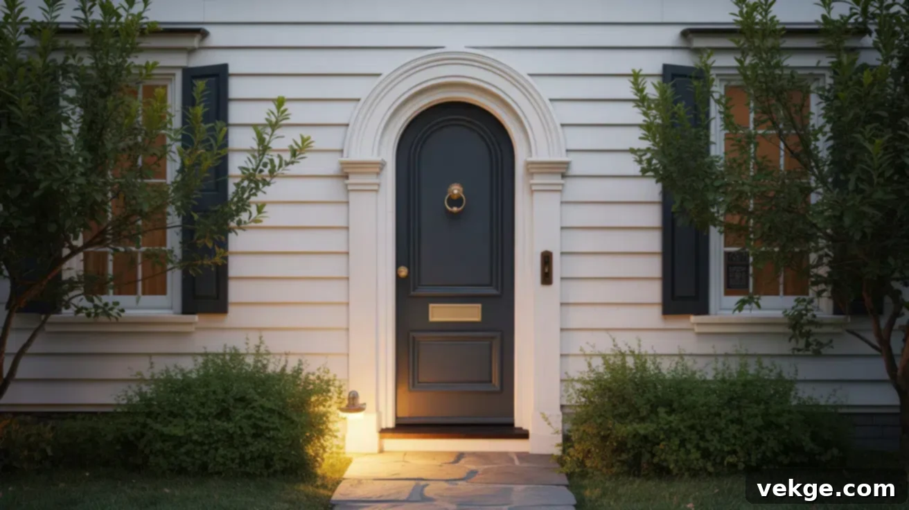 White_Lap_Siding_with_Arched_Black_Door