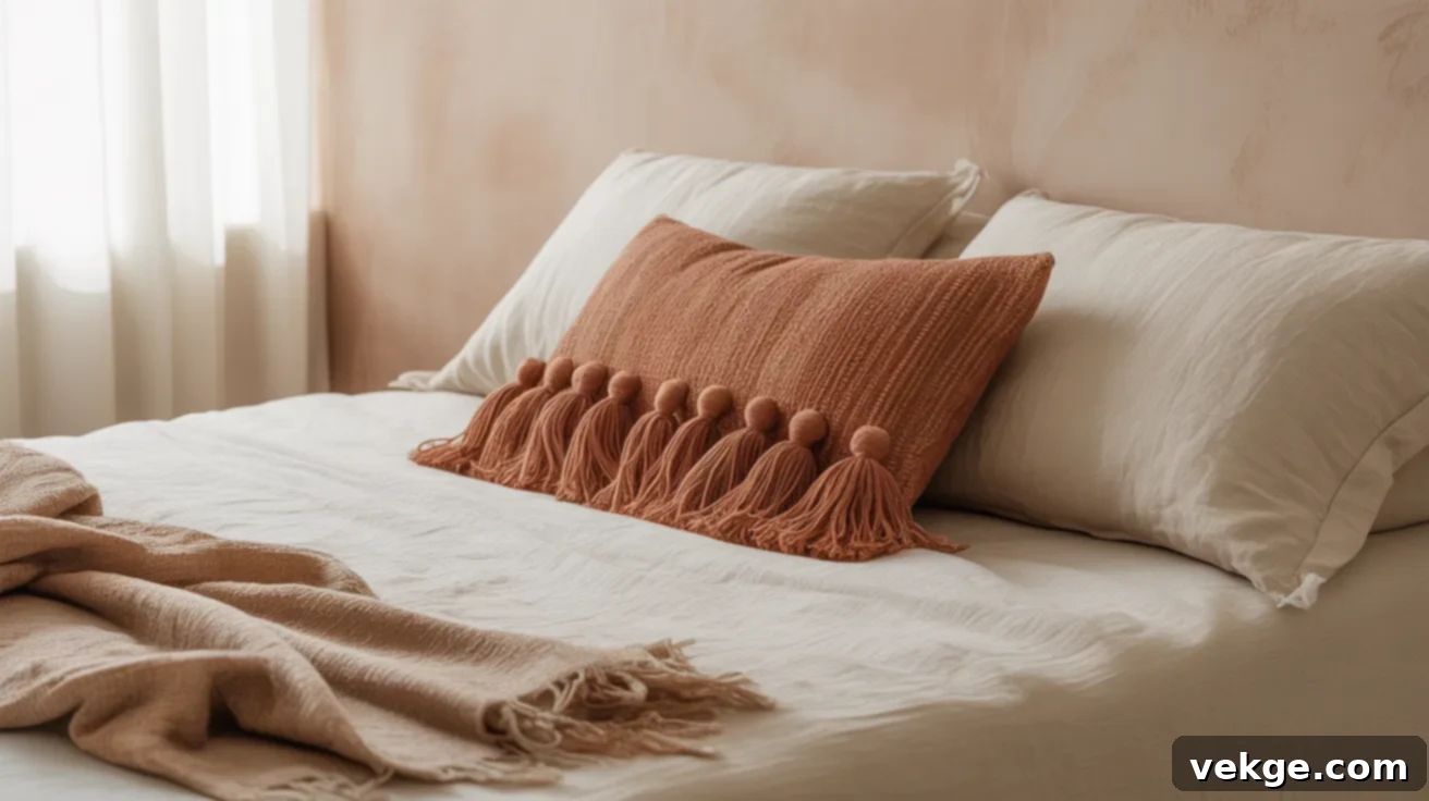 Boho Queen Bed Pillow Ideas with Macrame and Texture