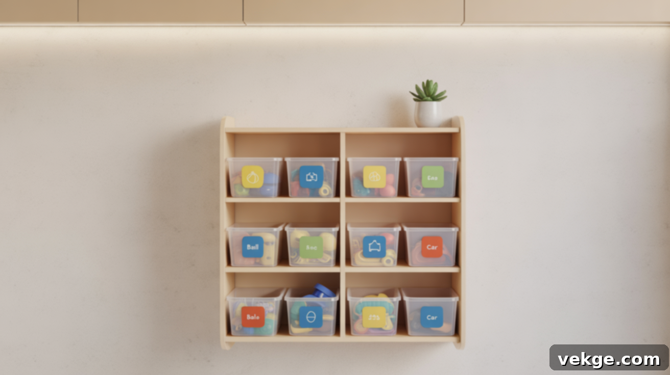 Clear Toy Bins with Labels for Playroom