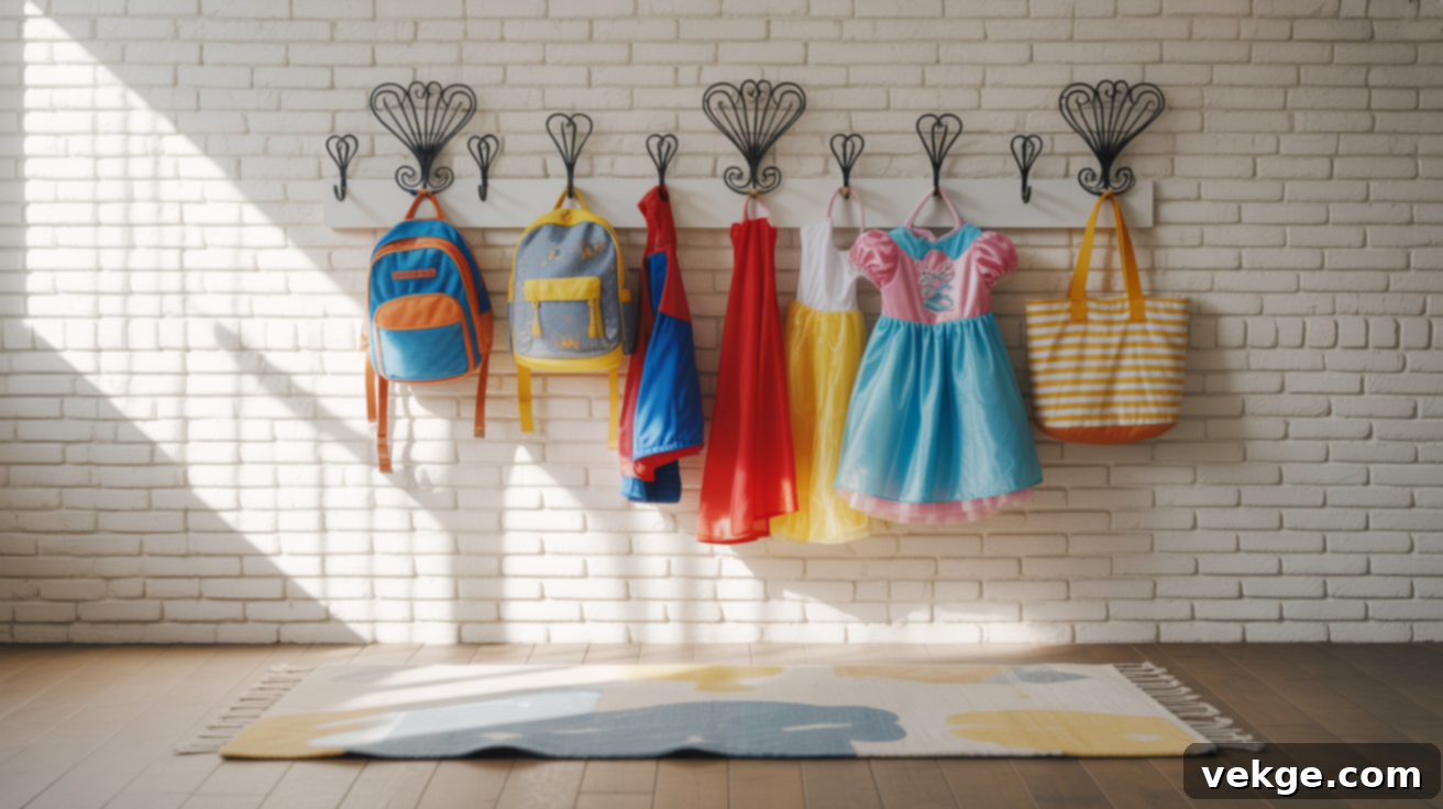 Wall Hooks for Dress-Up and Bags in Playroom