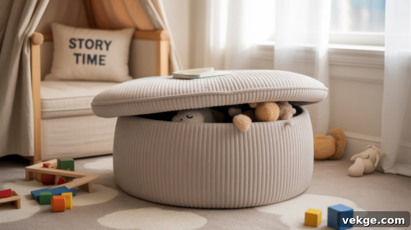 Storage Ottoman or Pouf for Playroom