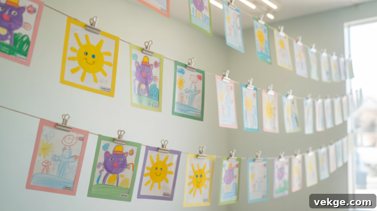 Creative Display for Kids' Art in Playroom