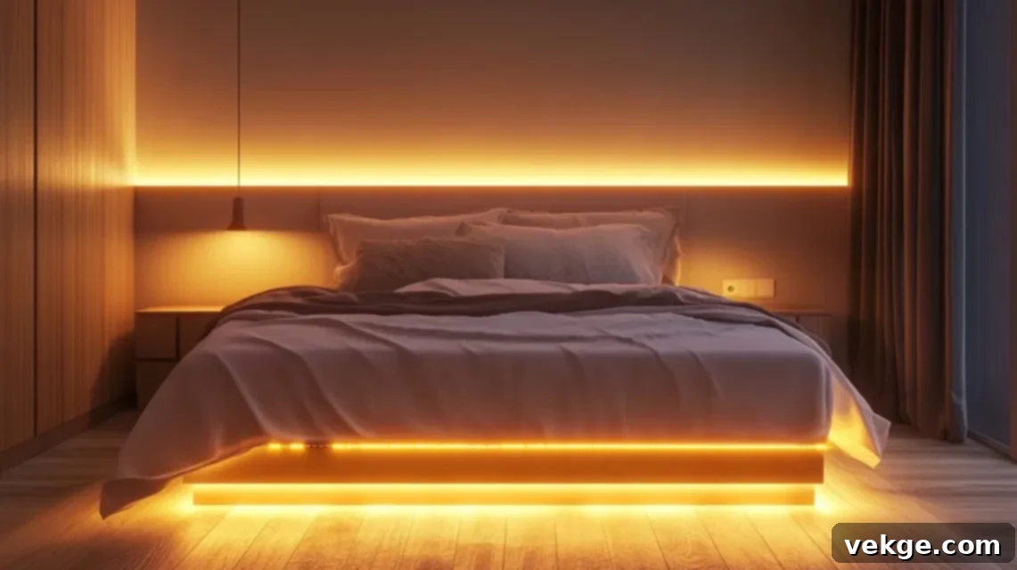 Hidden Strip Lighting Around Bed Frames/Headboards for Small Bedrooms
