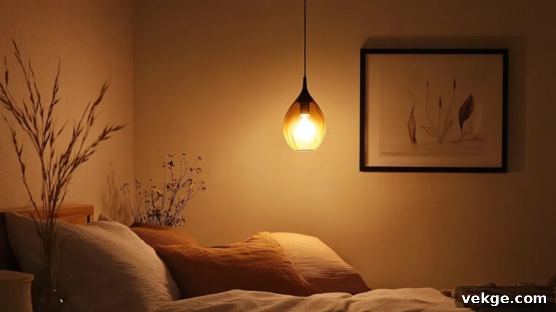 Single Pendant Light Over the Bed in a Small Bedroom