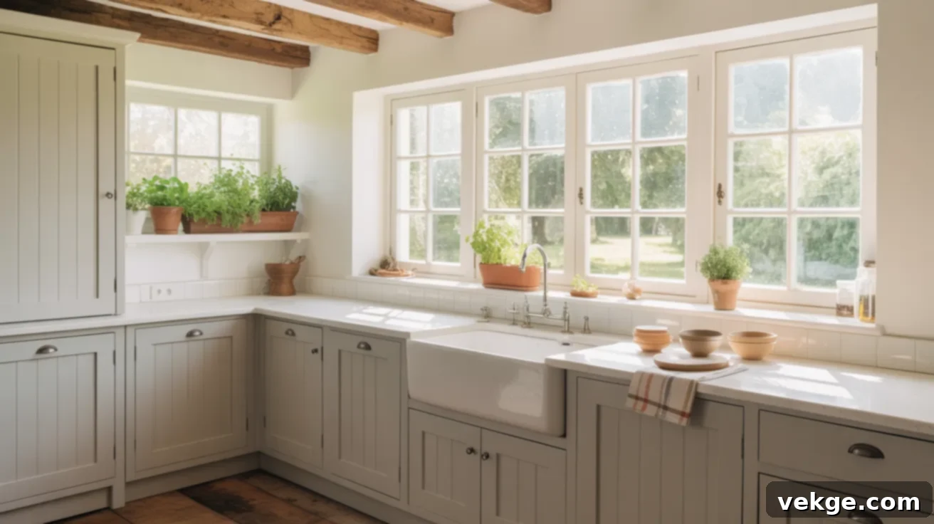 Farmhouse Style Grey Cabinets with White Countertops