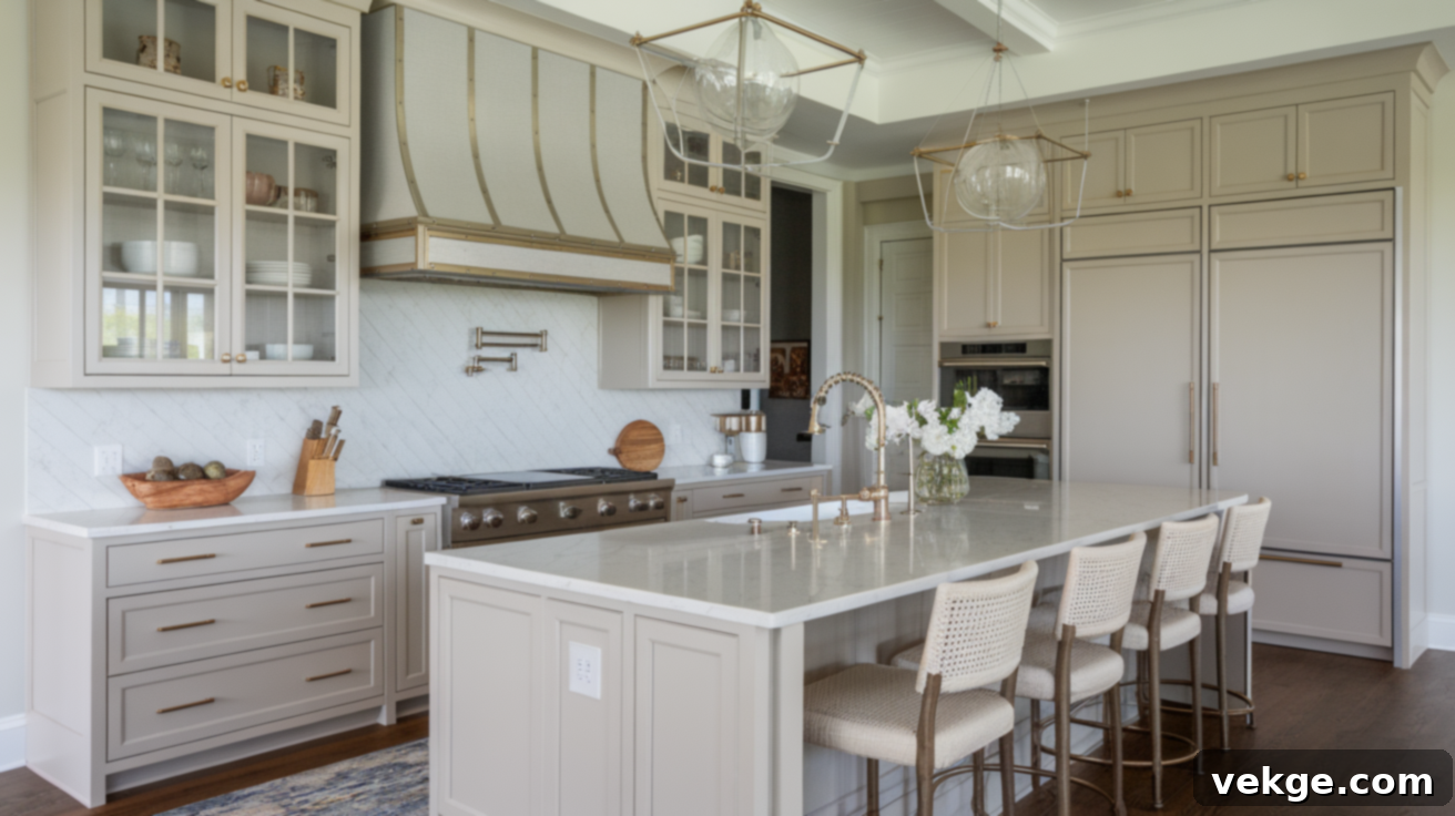 Transitional Design Grey Kitchen with White Countertops
