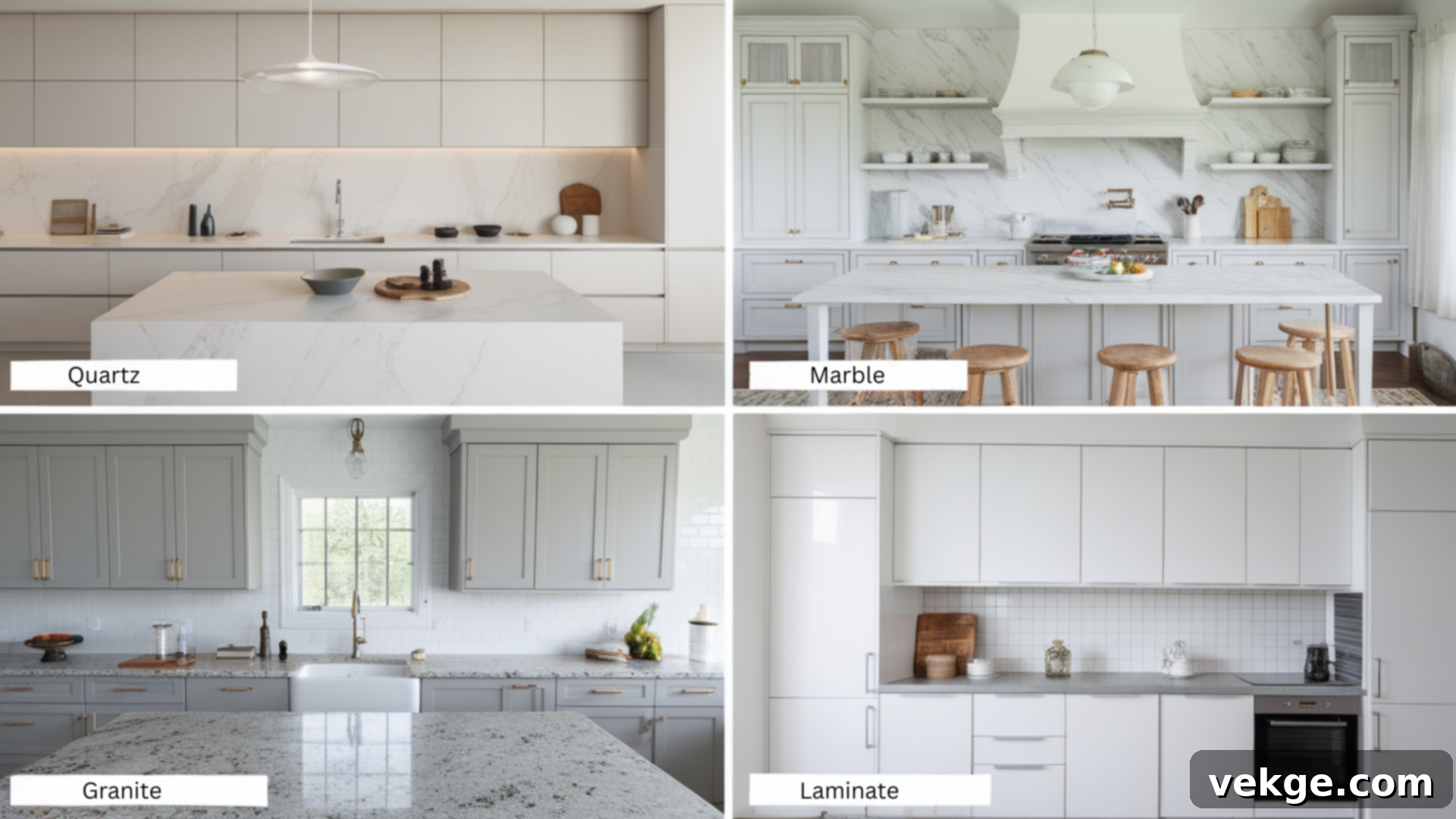 White Countertop Options for Grey Cabinets