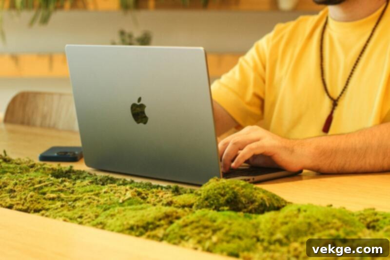 Modern office interior featuring natural wood elements, abundant natural light, and strategically placed artificial plants, creating a harmonious and inviting workspace.