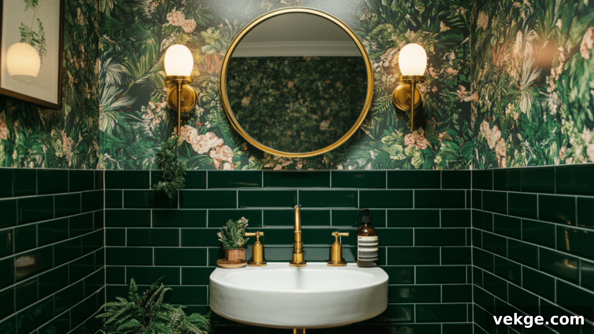 Dark Green Tiles with Matching Wallpaper