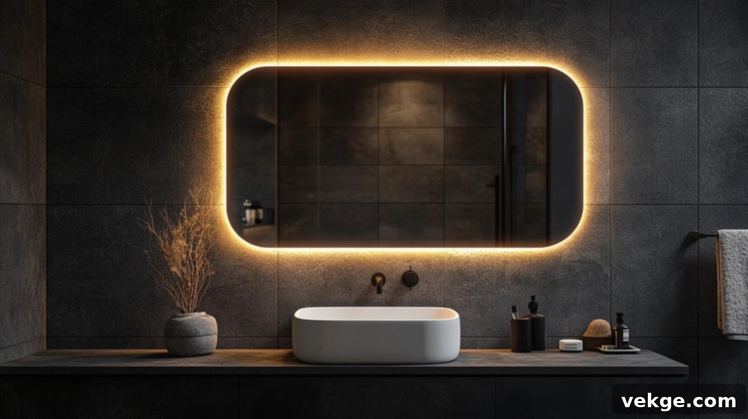 Charcoal Walls with Backlit Mirror