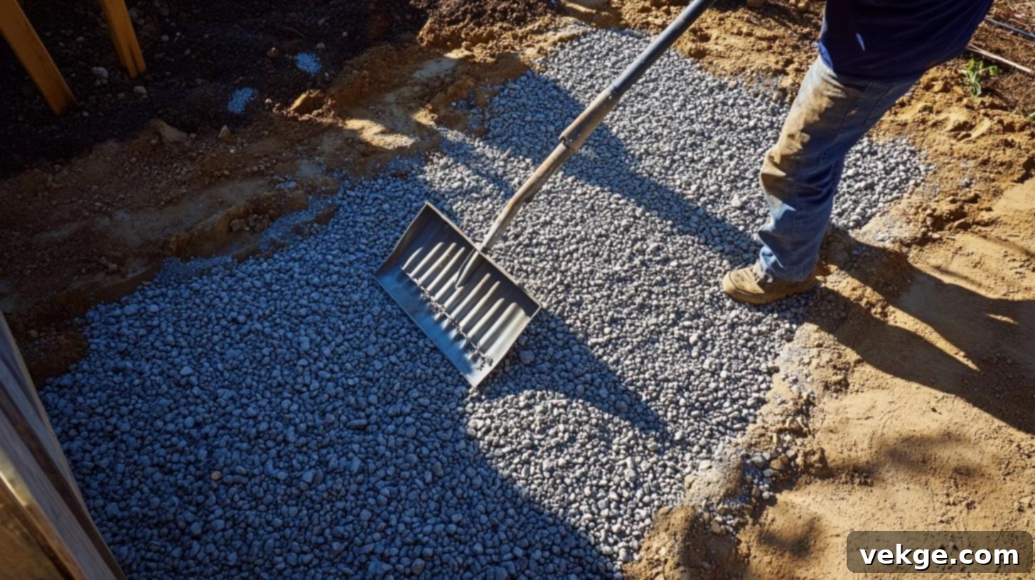 Installing layers of gravel for a shed foundation with a compactor