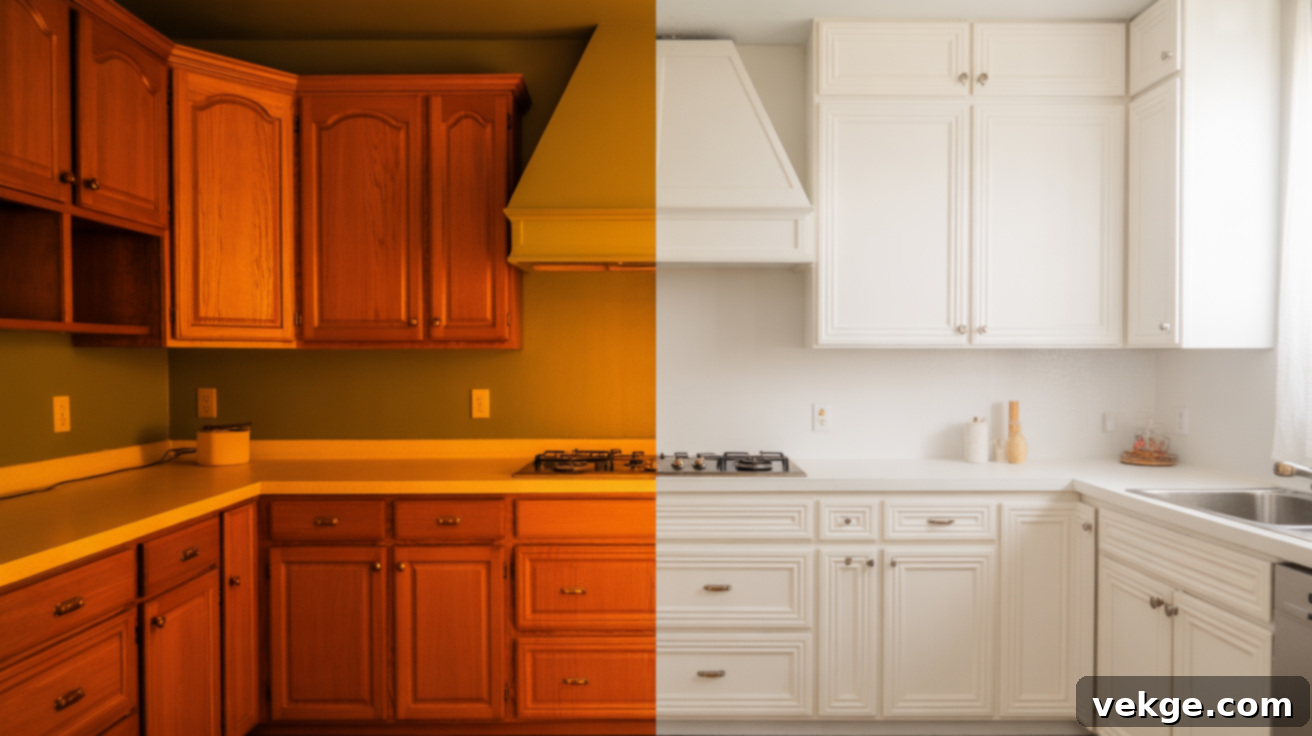 Painted Oak Kitchen Cabinets Before and After