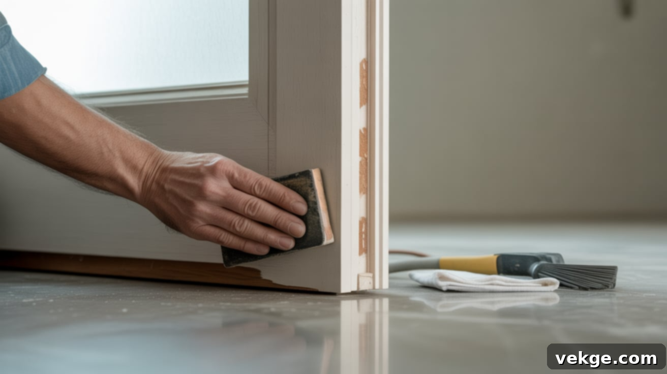 Step 4: Sanding and Filling Gaps in Door Trim Makeover