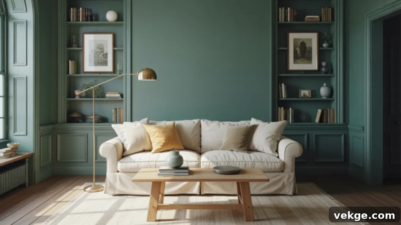 Living Room with Benjamin Moore Tarrytown Green walls