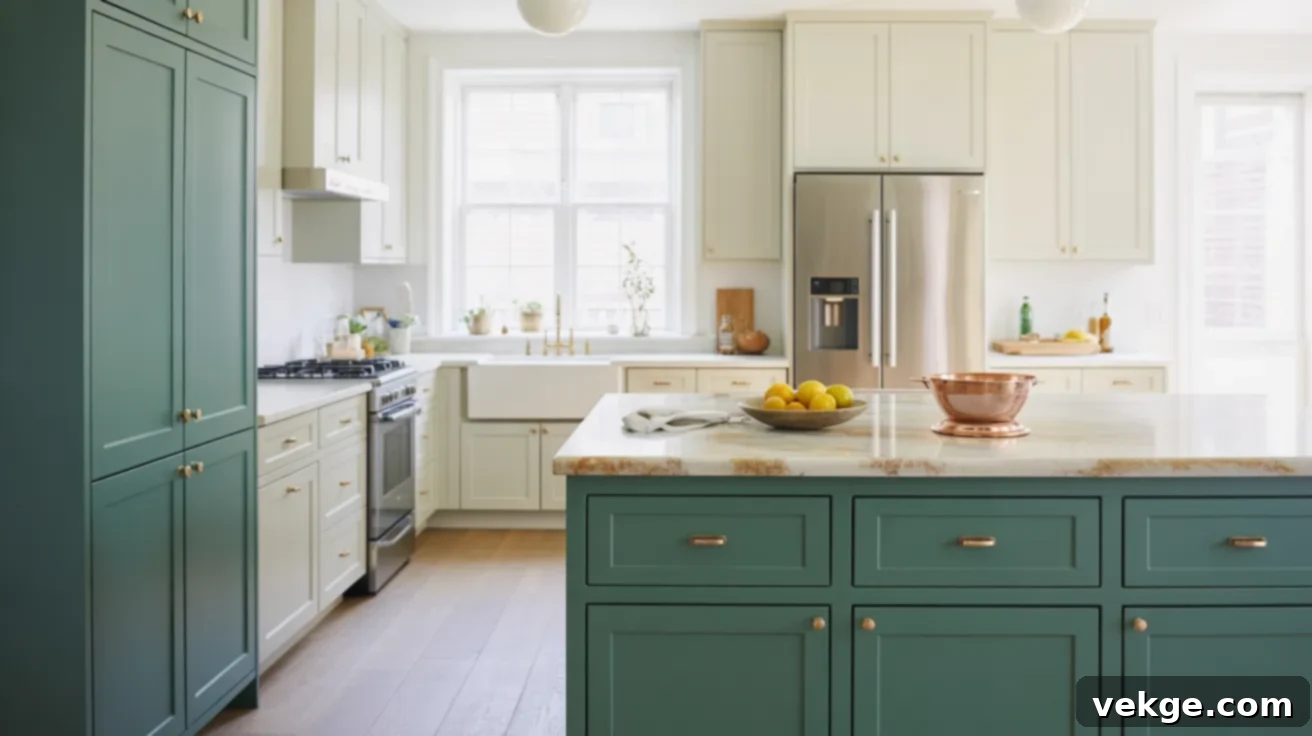 Kitchen cabinets painted in Tarrytown Green