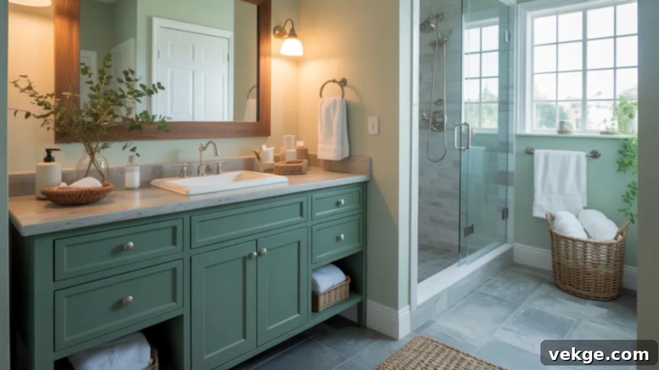 Bathroom with Tarrytown Green walls or vanity