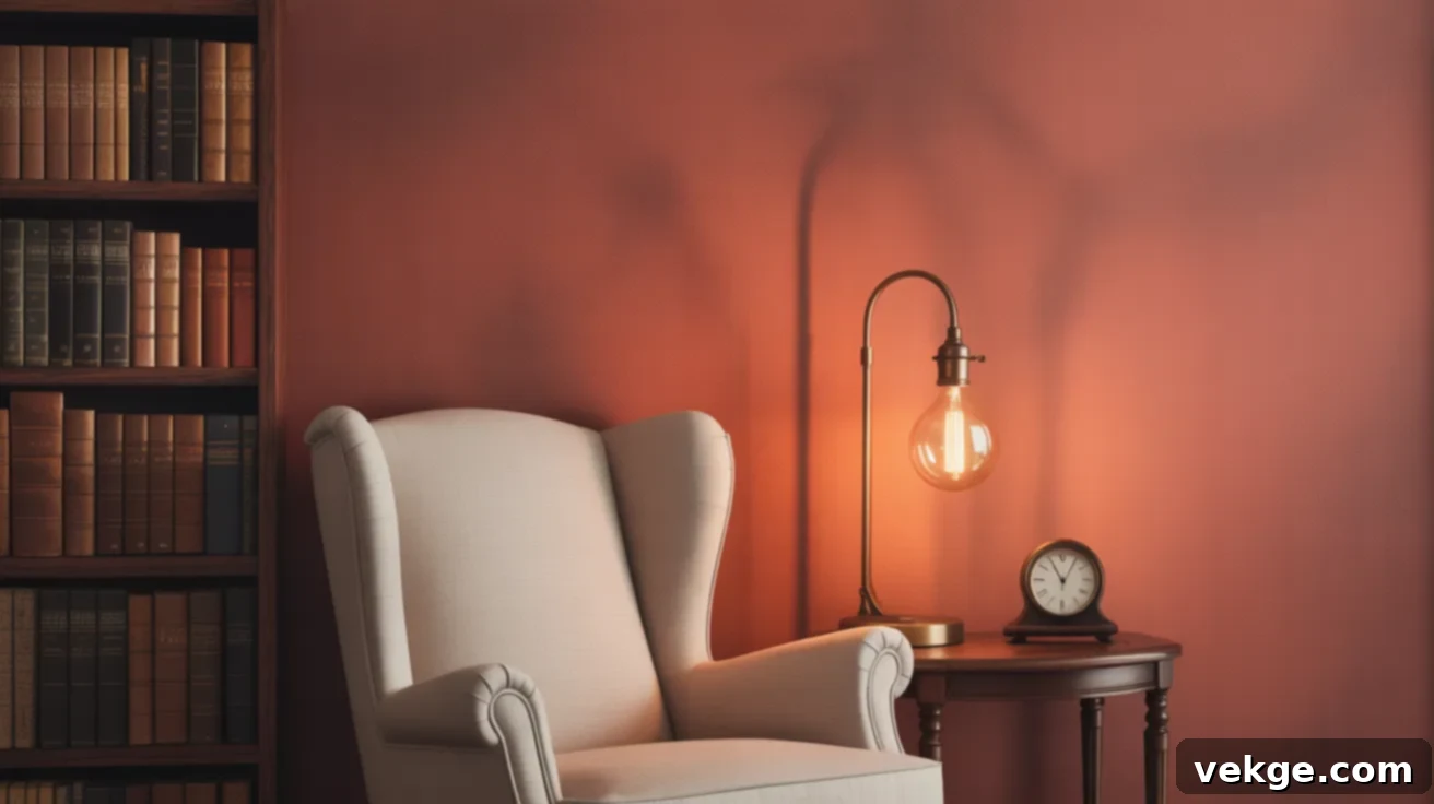 Benjamin Moore Iron Ore Red in Evening and Artificial Light